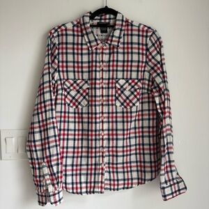 Cotton Express Plaid Button Up Shirt 100% Cotton Double Layer Women's Large NEW